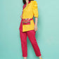 Women Republic Pink And Yellow Cotton Silk hand Embellished Coord set with Pouch | Swadesiicart