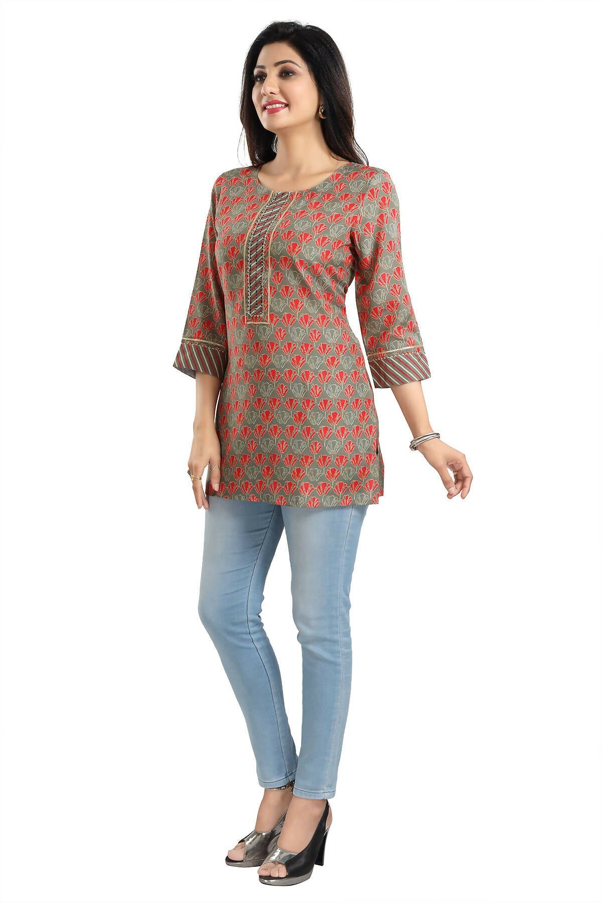 Snehal Creations Pleasant Pista Green Rayon Short Kurti Tunic Top - Swadesiicart