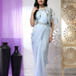 Blue Chiffon Solid Ready to wear Saree with stitched Blouse - Aayan | Swadesiicart