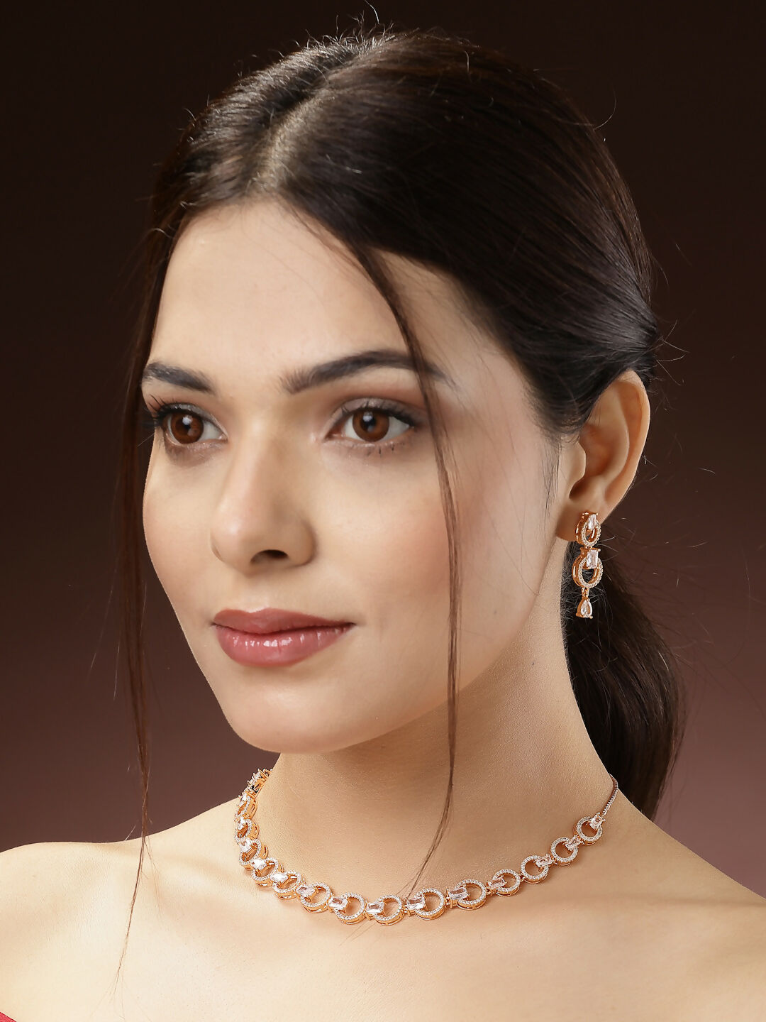 NVR Women's Gold-Polished American Diamond Studded Handcrafted Jewellery Set - Swadesiicart