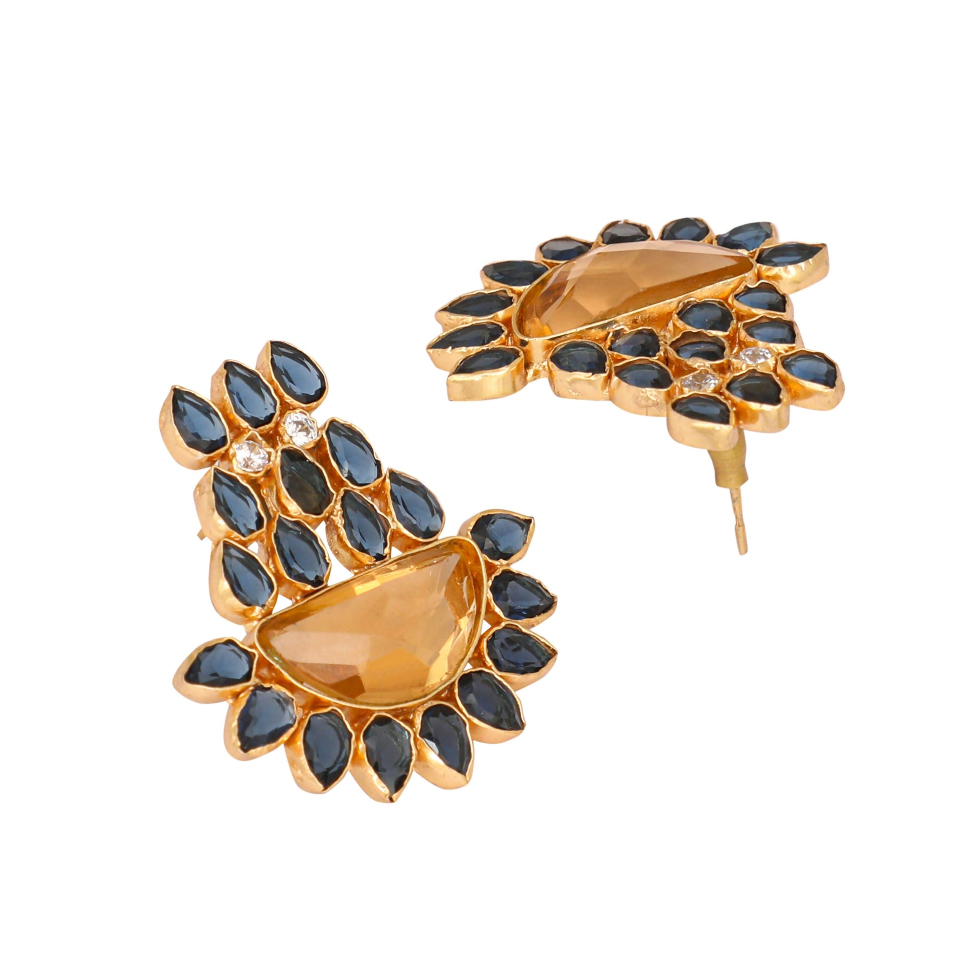 Nuyug 22K Gold Plated Crystal Studded Contemporary Floral Shaped Stud Earrings | Swadesiicart