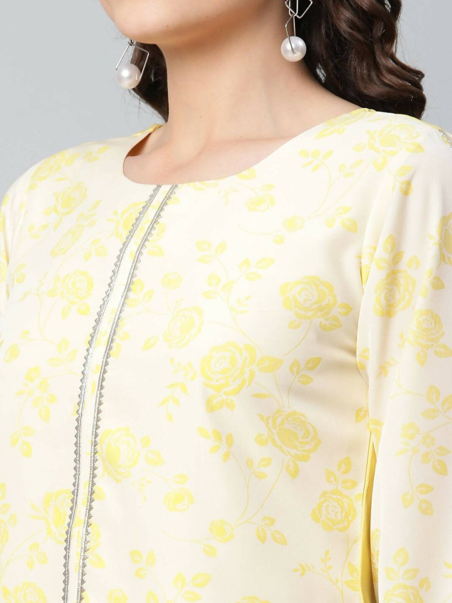 Ahalyaa Womens Yellow Crepe Printed Top Palazzo Set | Swadesiicart