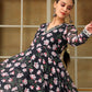 Pomcha Jaipur Black Saadgi Pink Lotus Anarkali Set | Swadesiicart