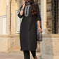 Juniper Women's Black Silk Solid Embroidered Kurta Set | Swadesiicart