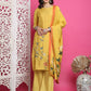 Jyoti Fashion Women's Yellow Muslin Floral Print with Jari & Crystal work Kurta with Trouser & Dupatta | Swadesiicart