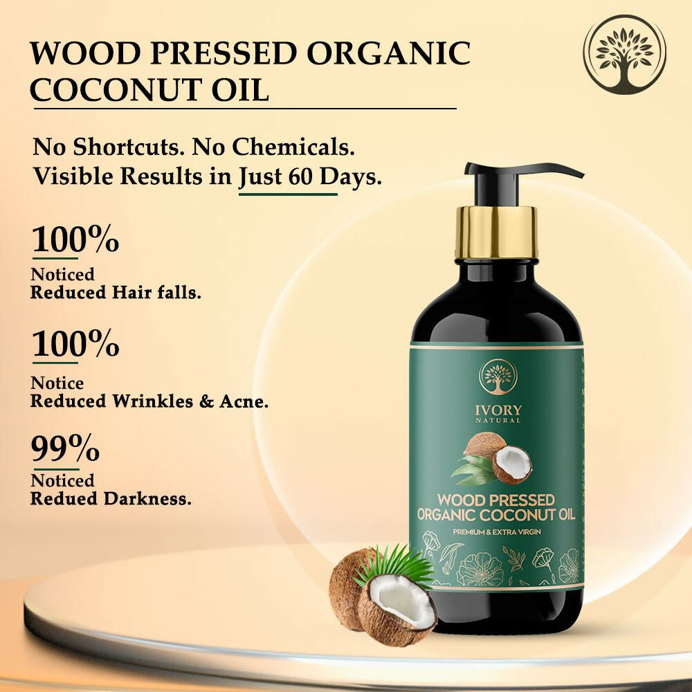 Ivory Natural Wood Pressed Organic Coconut Oil , Premium Extra Virgin Oil - For Radiant Skin, Hair Wellness & Baby Care | Swadesiicart