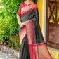 Vishnu Weaves Women's Black South Silk Zari Woven Saree with Unstitched Blouse - Swadesiicart