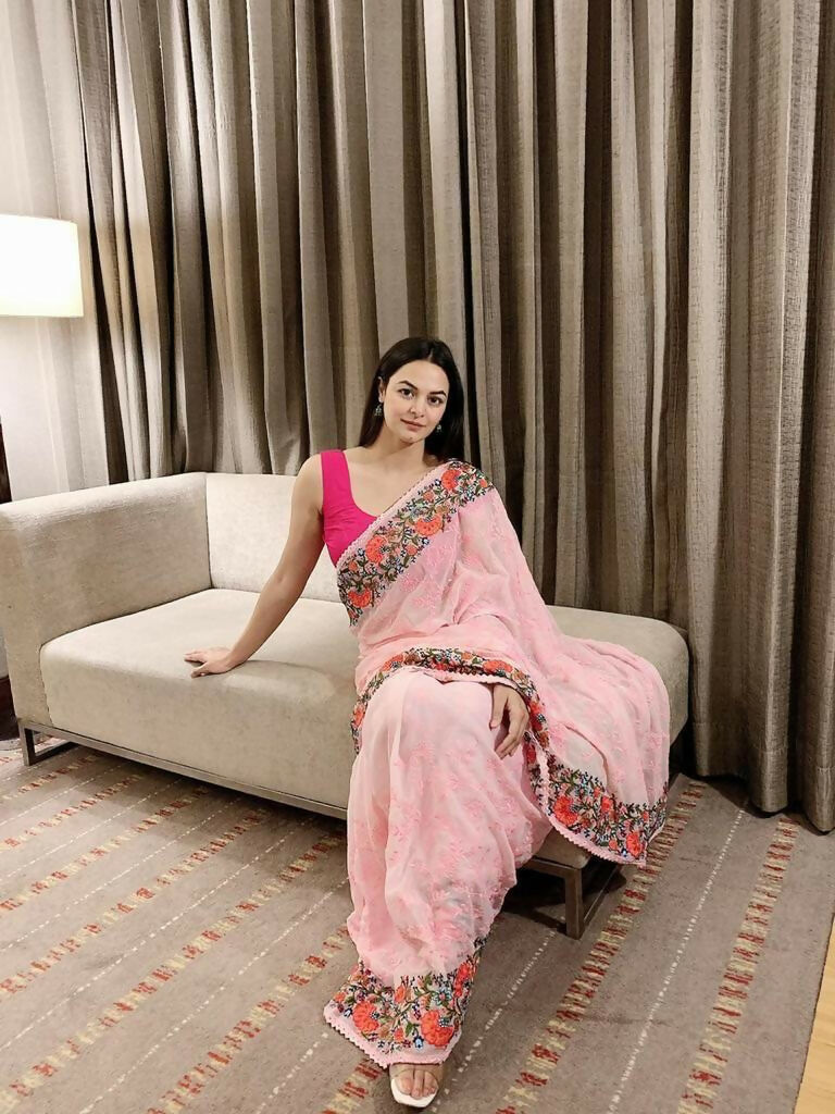 Vamsee Sandhya Pink Georgette Saree - Swadesiicart