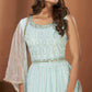 Blue Georgette Crush Mirror Work Gown With Duppatta - Shaili