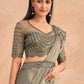 Green Satin Embroidered Ready To Wear Saree With Unstitched Blouse Piece - Nandika | Swadesiicart