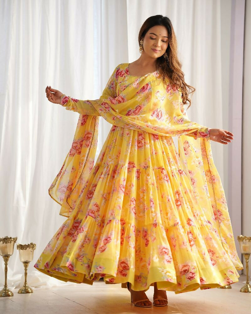 Joban Fashion Yellow Kurta Set Georgette Sequence Embroidery Work - Swadesiicart