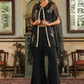 Janasya Black Georgette Solid Top Bottom Cape | Swadesiicart