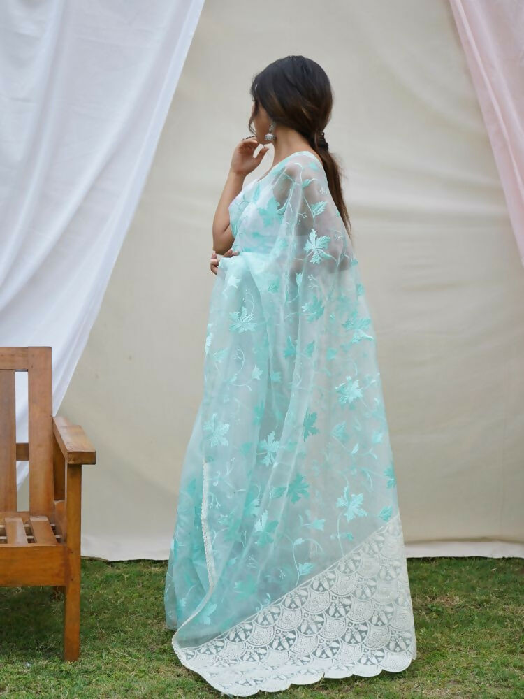 Vamsee Ishaq Sky Organza Saree - Swadesiicart
