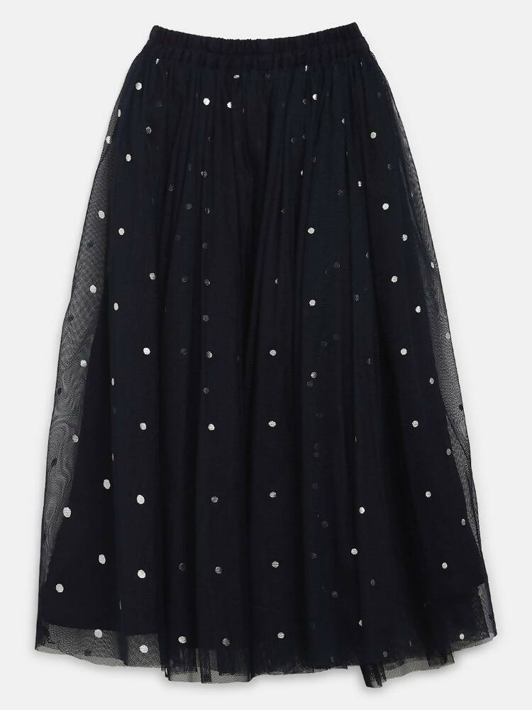 Ahalyaa Navy Blue Net Asymmetric Kids Top With Skirt For Girls | Swadesiicart