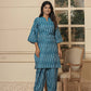 Yufta Teal Blue Cotton Ikat Co-Ord Set - Swadesiicart
