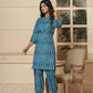 Yufta Teal Blue Cotton Ikat Co-Ord Set - Swadesiicart