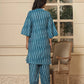 Yufta Teal Blue Cotton Ikat Co-Ord Set - Swadesiicart