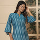 Yufta Teal Blue Cotton Ikat Co-Ord Set - Swadesiicart