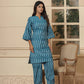 Yufta Teal Blue Cotton Ikat Co-Ord Set - Swadesiicart