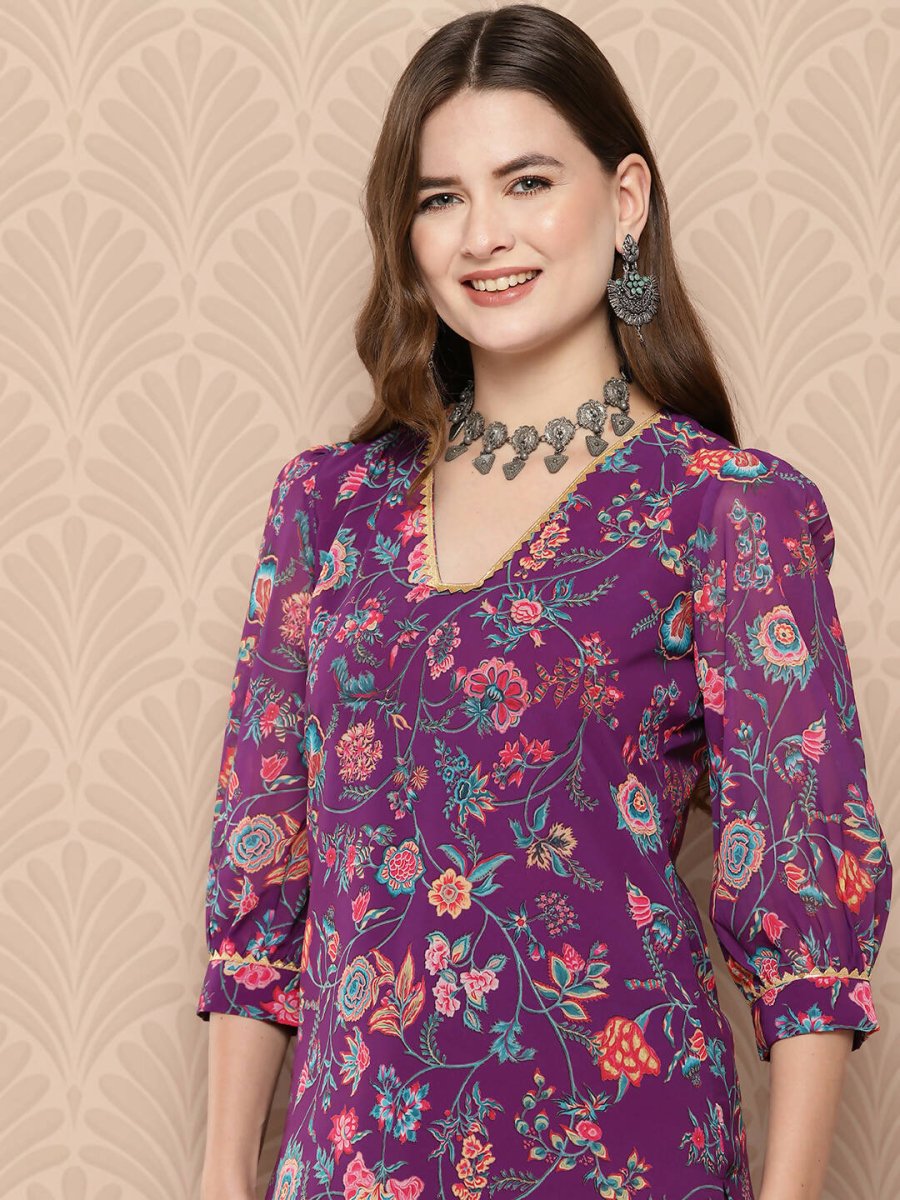 Ahalyaa Women's Traditional wear Kurta Set - Purple | Swadesiicart