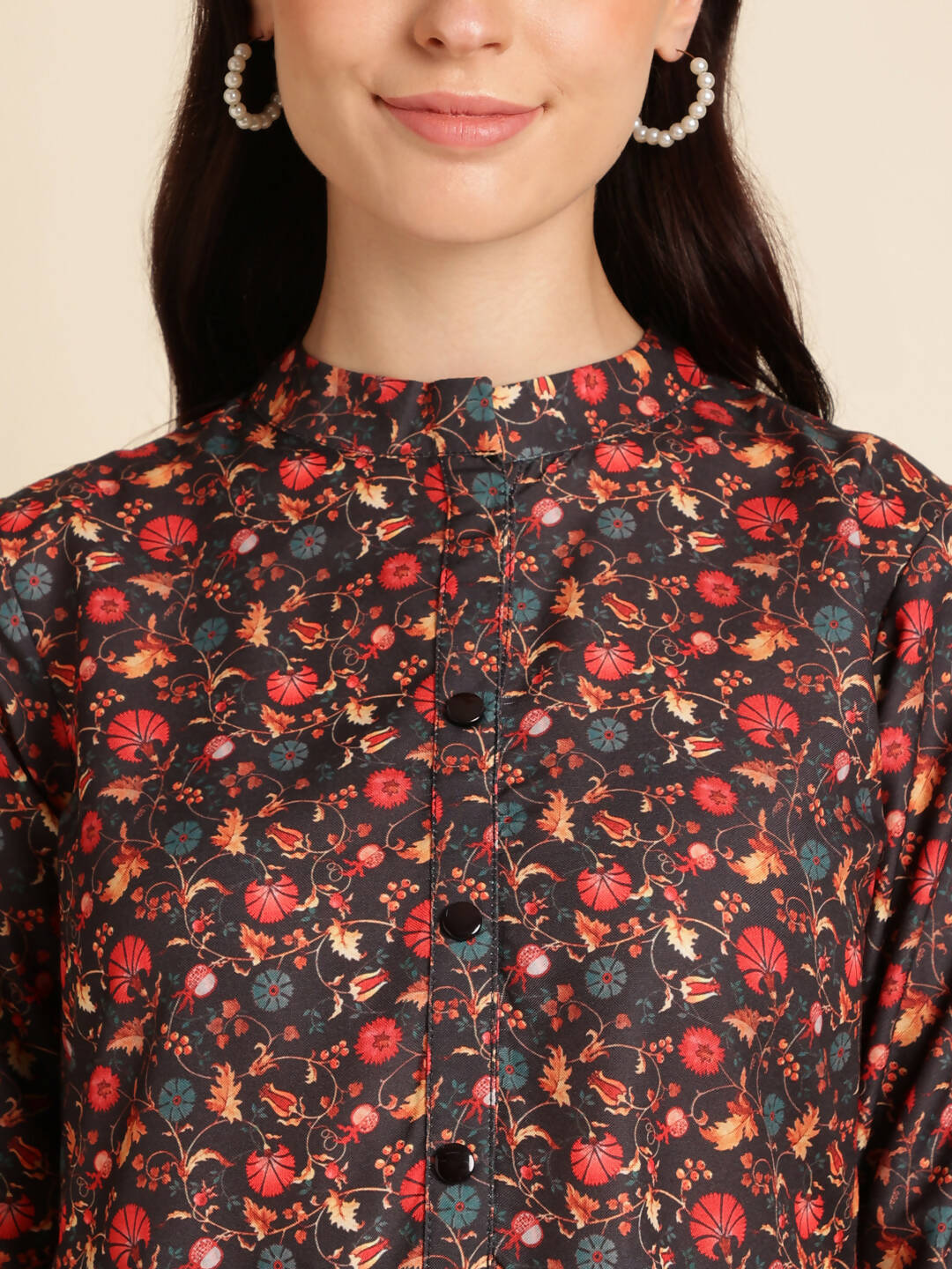 Black Poly Rayon Digital Printed A-line Top - Tarini - Swadesiicart
