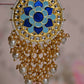Blue Mandala Flower Hand Painted Bridal Earrings By House of Ree - Swadesiicart