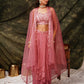 Pink Pure Crepe Handwork Top with Skirt & Shrug - Naomika - Swadesiicart