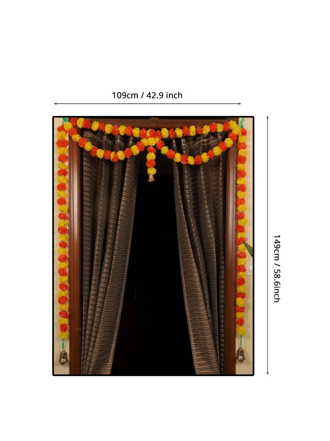 Tied Ribbons Yellow & Orange Door Hanging Garland Toran with Bells | Swadesiicart