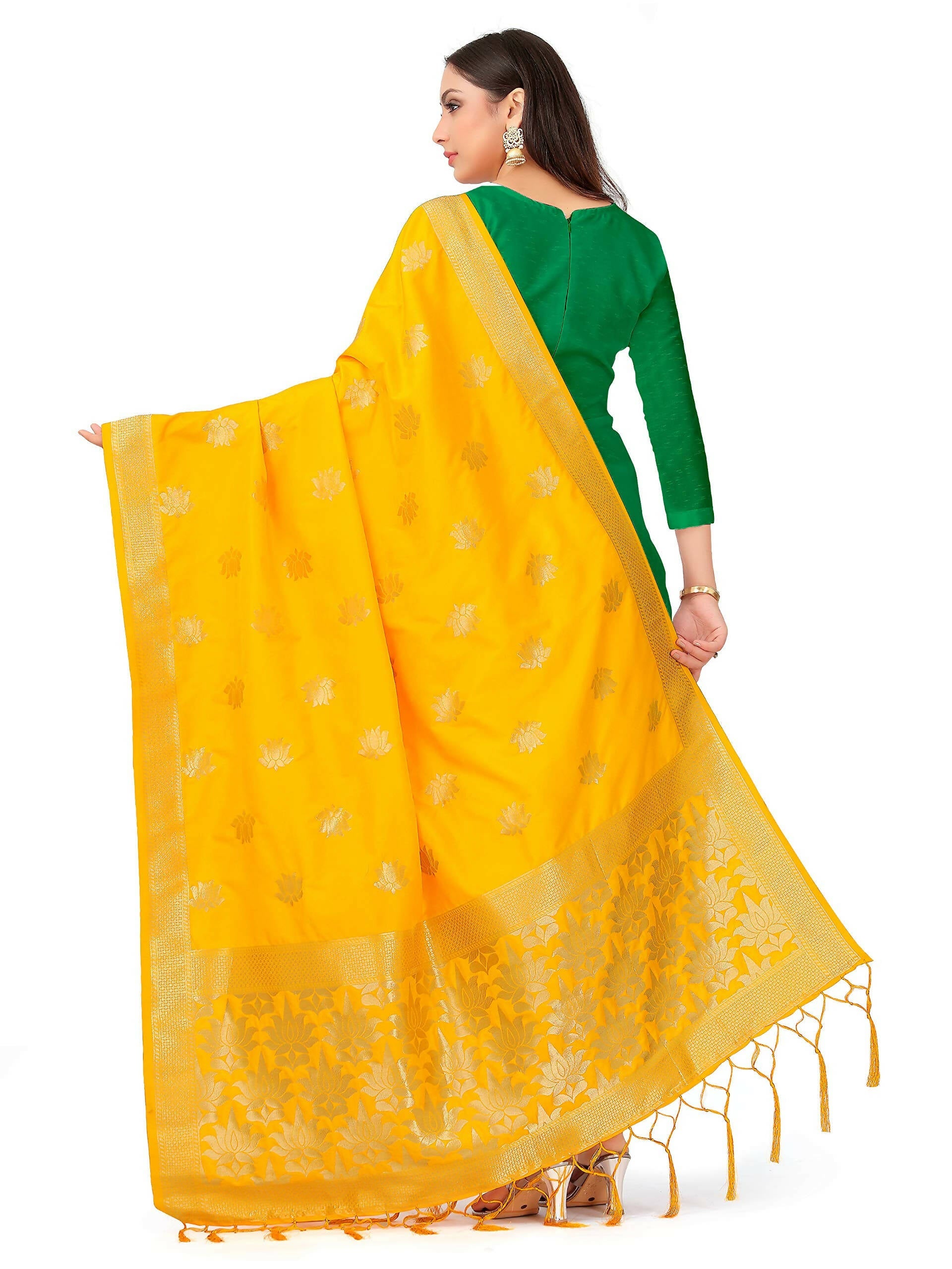 Mimosa Women's Gold Banarasi Art Silk Dupatta | Swadesiicart