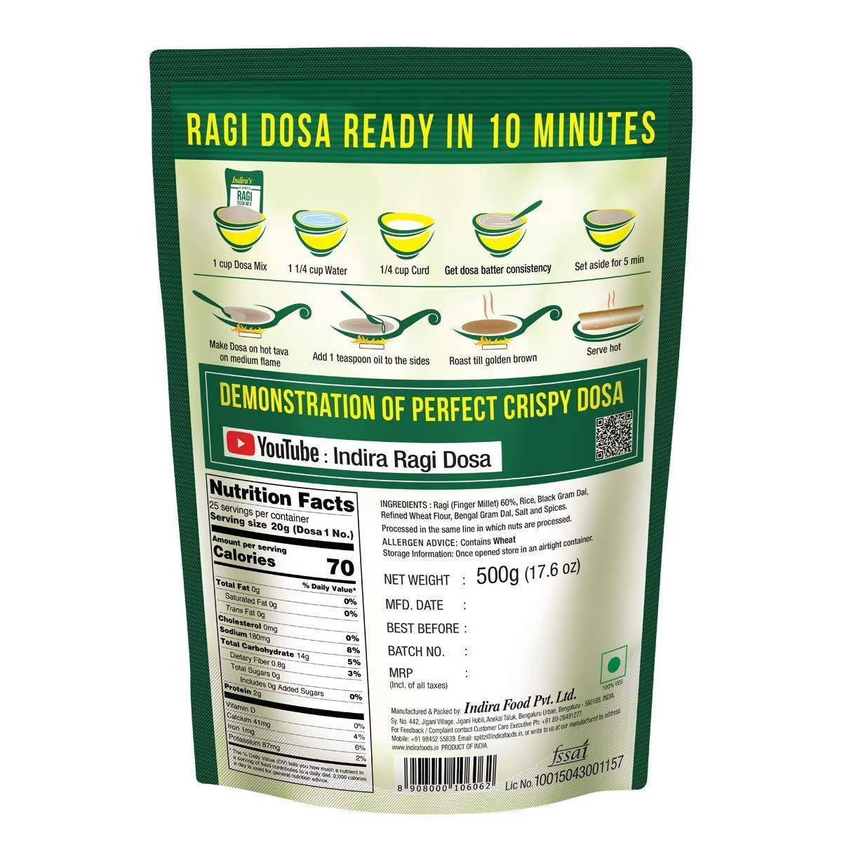 Indira's 10 Minutes Ragi Dosa Mix - Swadesiicart