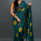 Exclusive Collection Green Pure Cotton Saree With Sunflower Design - Swadesiicart