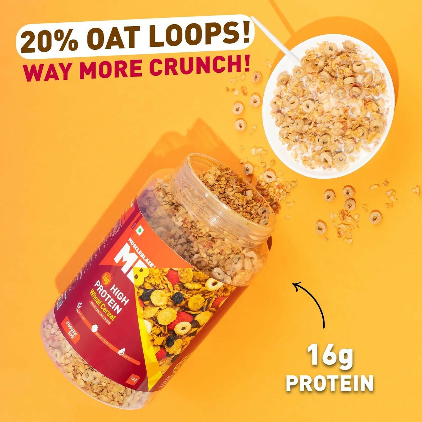 MuscleBlaze 16g High Protein Wheat Cereal - Strawberry Blast - Swadesiicart