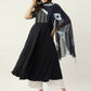 FIORRA Women's Navy Blue Poly Crepe Flared Kurta Pant With Dupatta - Swadesiicart
