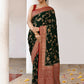 Joban Fashion Green Crepe Chiffon Pure Handloom Banarasi Silk Saree | Swadesiicart