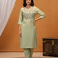 BulBul Pista Green Silk Kurta Set with Floral Embroidered Yoke - Swadesiicart
