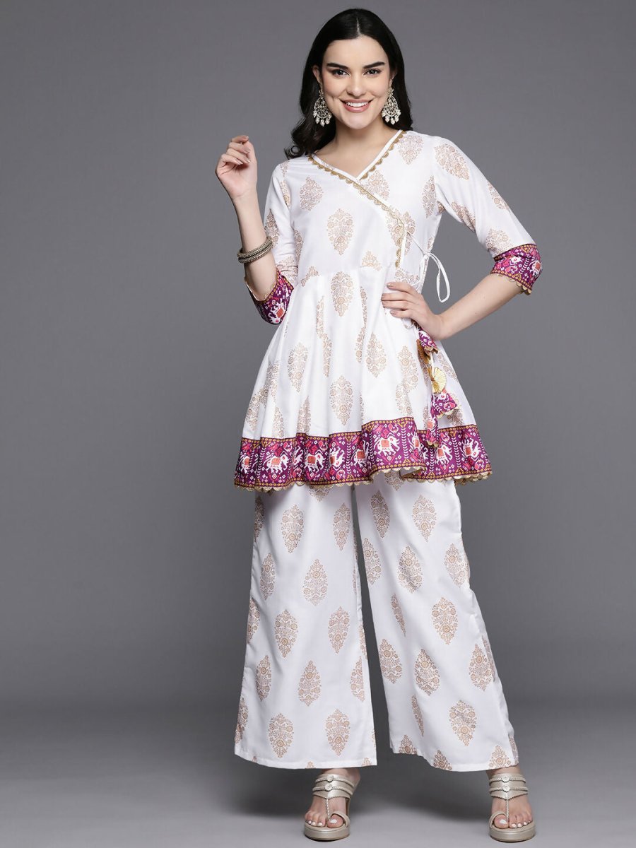 Ahalyaa Women's Traditional Wear Co-ods - White - Swadesiicart