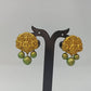 Terracotta Lakshmi Devi Studs With Dangles-Golden Green