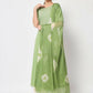 FIORRA Women's Pista Green Poly Crepe Flared Kurta With Dupatta - Swadesiicart