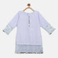 Ahalyaa Blue Crepe Silver Glitter Print Kids Kurta Palazzo Set With Dupatta For Girls | Swadesiicart