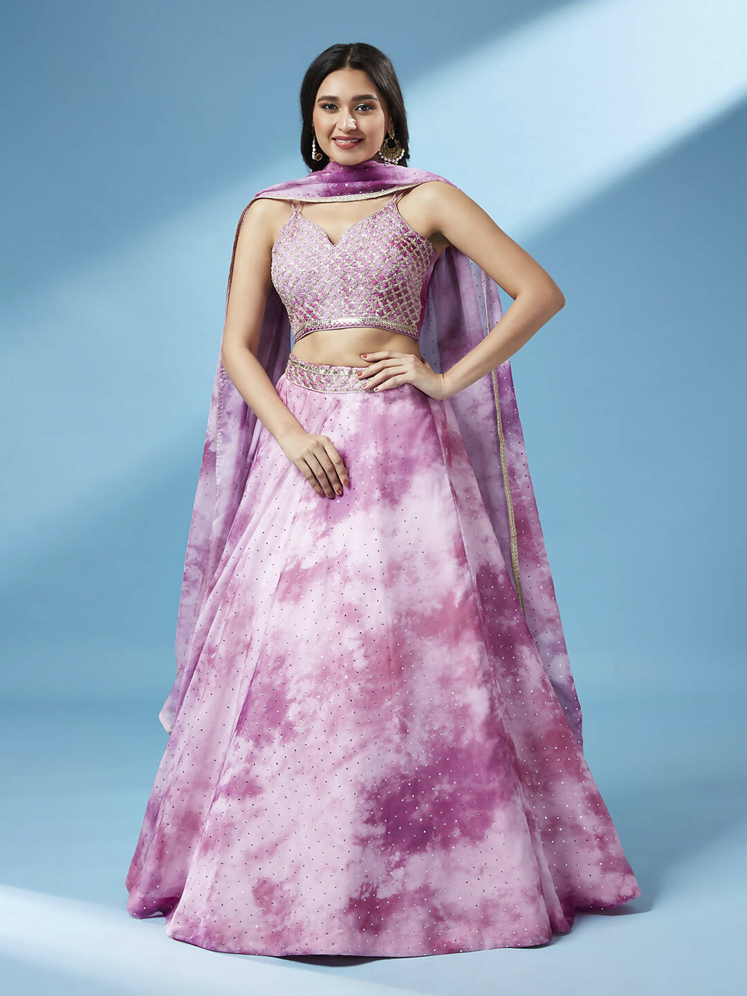 House of Panchhi Lavender Organza Floral Printed Lehenga choli & Dupatta | Swadesiicart