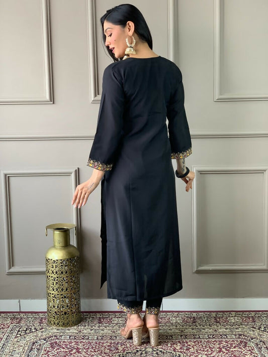 Partywear Designer Viscos Chanderi Black Stitched Suit With Dupatta - Tanisha | Swadesiicart