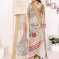 Joban Fashion Beige Art Print pattern Banarasi Silk Sarees | Swadesiicart