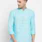 Even Apparels Pure Cotton Men's Kurta in Blue Color With Band Collar | Swadesiicart