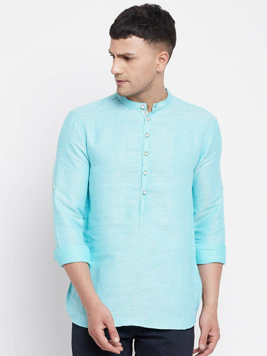 Even Apparels Pure Cotton Men's Kurta in Blue Color With Band Collar | Swadesiicart