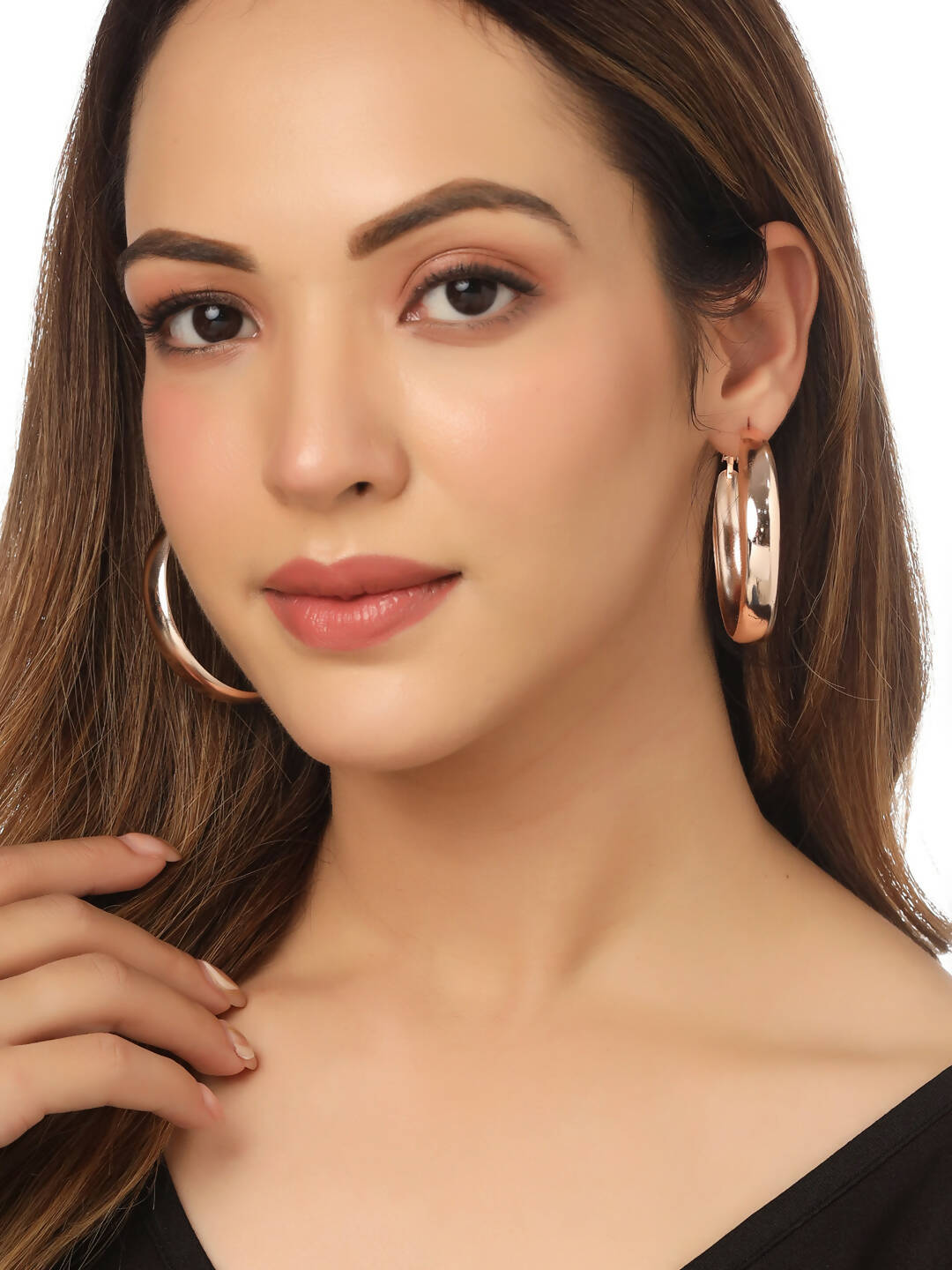 NVR Women Gold-Polished Hoop Earrings | Swadesiicart