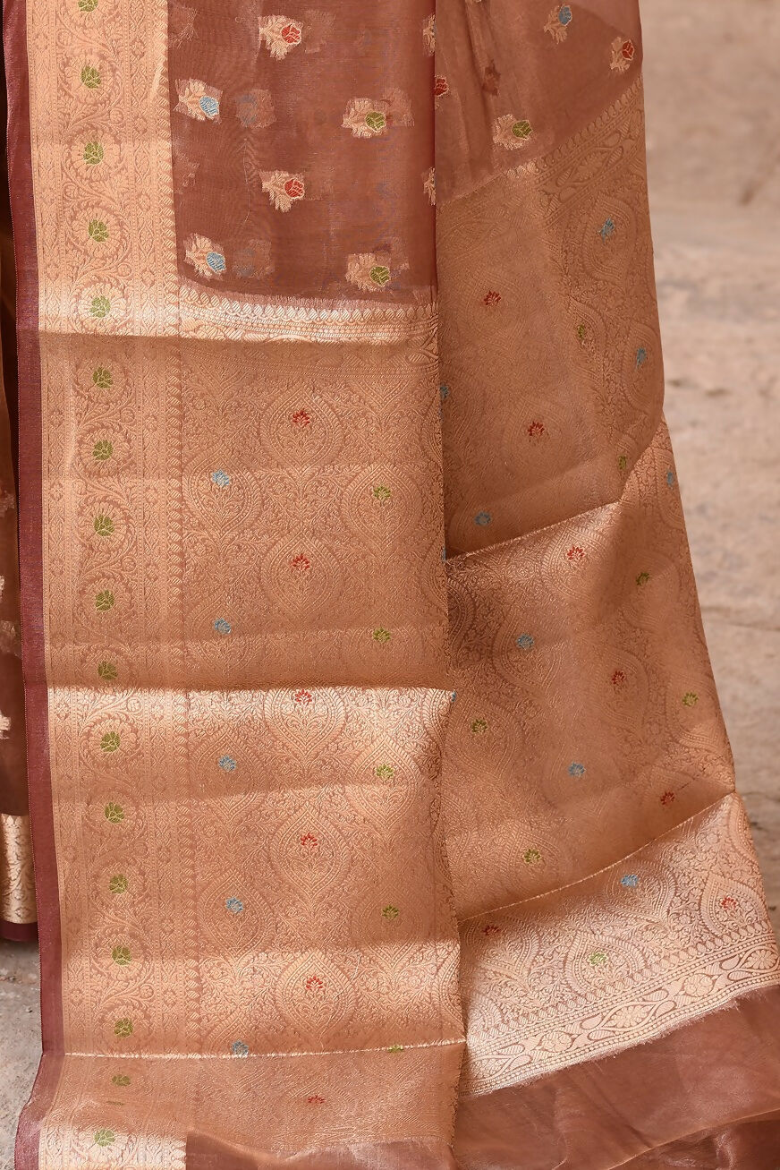 Joban Fashion Copper Pure Banarasi Tissue Saree | Swadesiicart