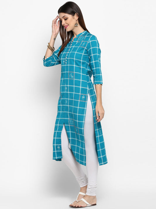 NOZ2TOZ Women Sky Blue Cotton Kurta (1Pc) - Swadesiicart