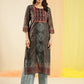 Dark Green Chinon Digital Printed With Hand Work Kurta - Himanshi - Swadesiicart