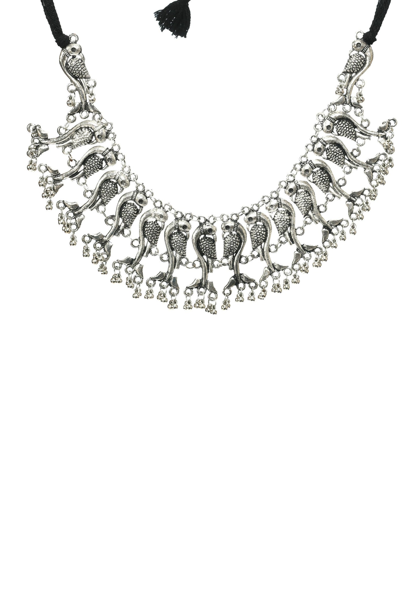 Mominos Fashion Johar Kamal Oxidised Silver-Plated Brass Finish Peacock Choker For Women (Silver) | Swadesiicart