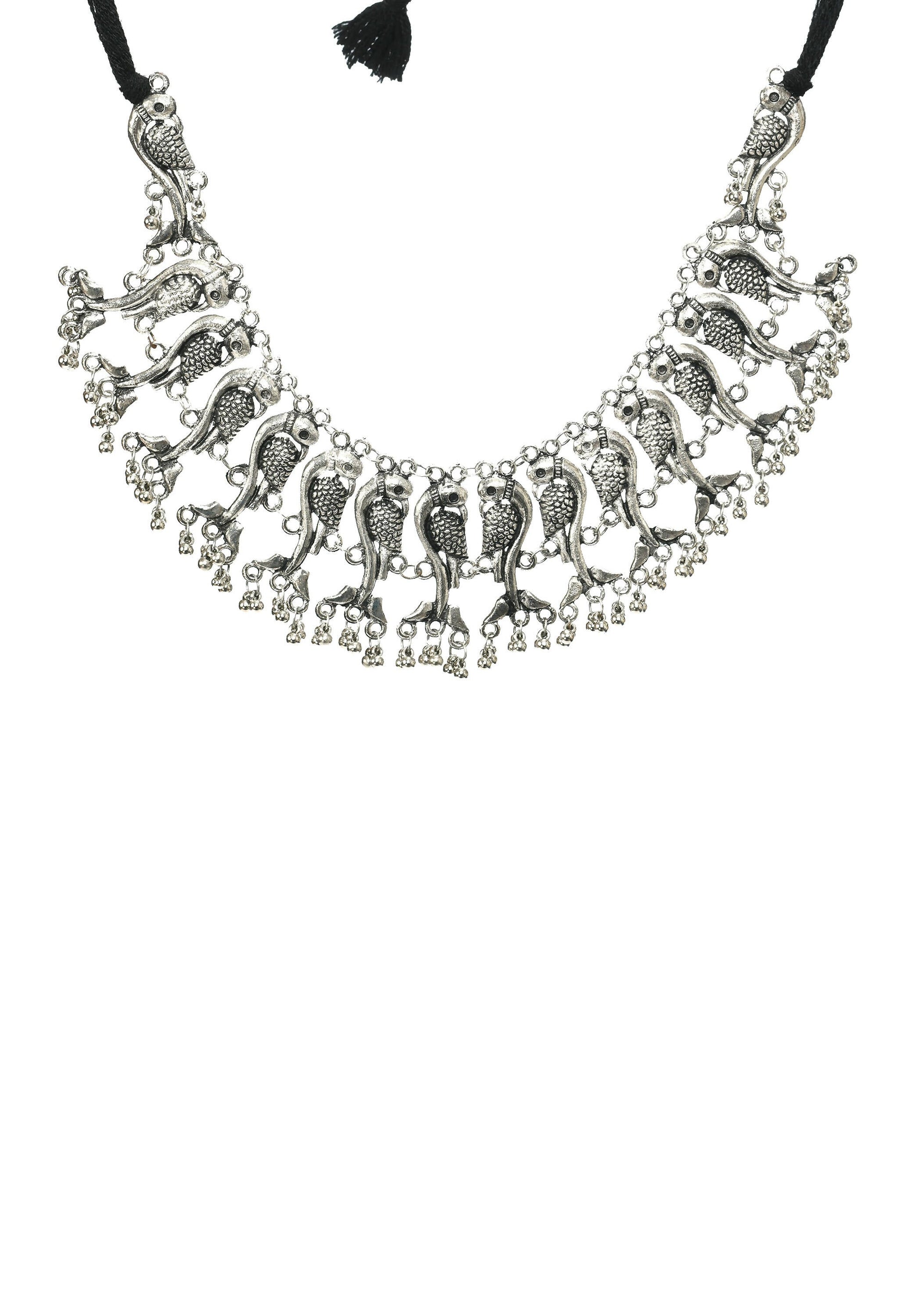 Mominos Fashion Johar Kamal Oxidised Silver-Plated Brass Finish Peacock Choker For Women (Silver) | Swadesiicart